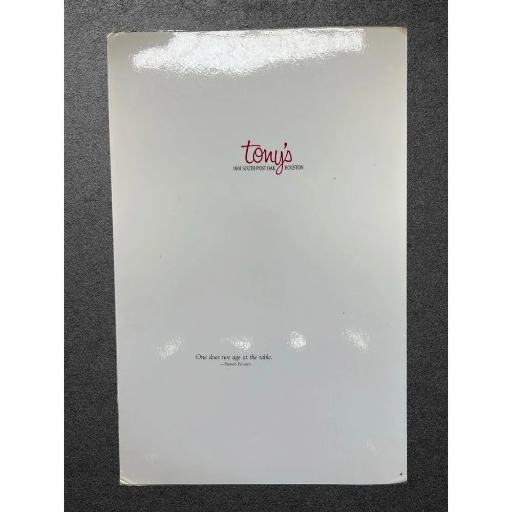 Vintage TONY'S Houston Texas Restaurant Dinner Menu Poetry of French Food Vtg
